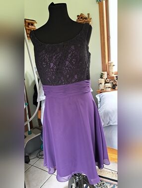 Lily Black Lace Bodice with Purple Chiffon Midi Dress
